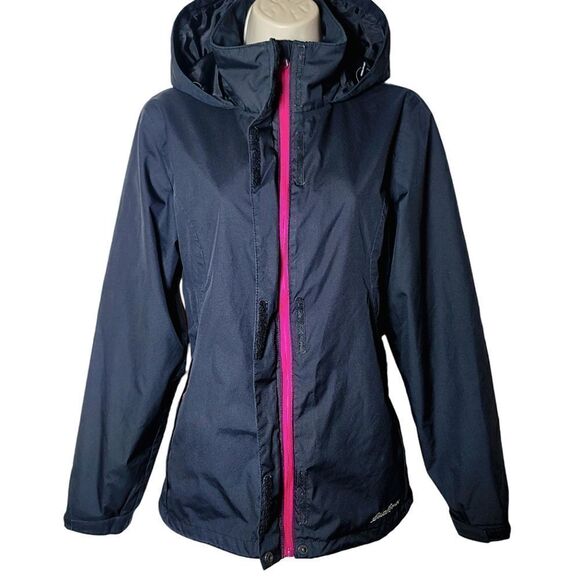 Eddie Bauer Weatheredge Packable Black Zip Hooded Windbreaker Jacket - Picture 3 of 10